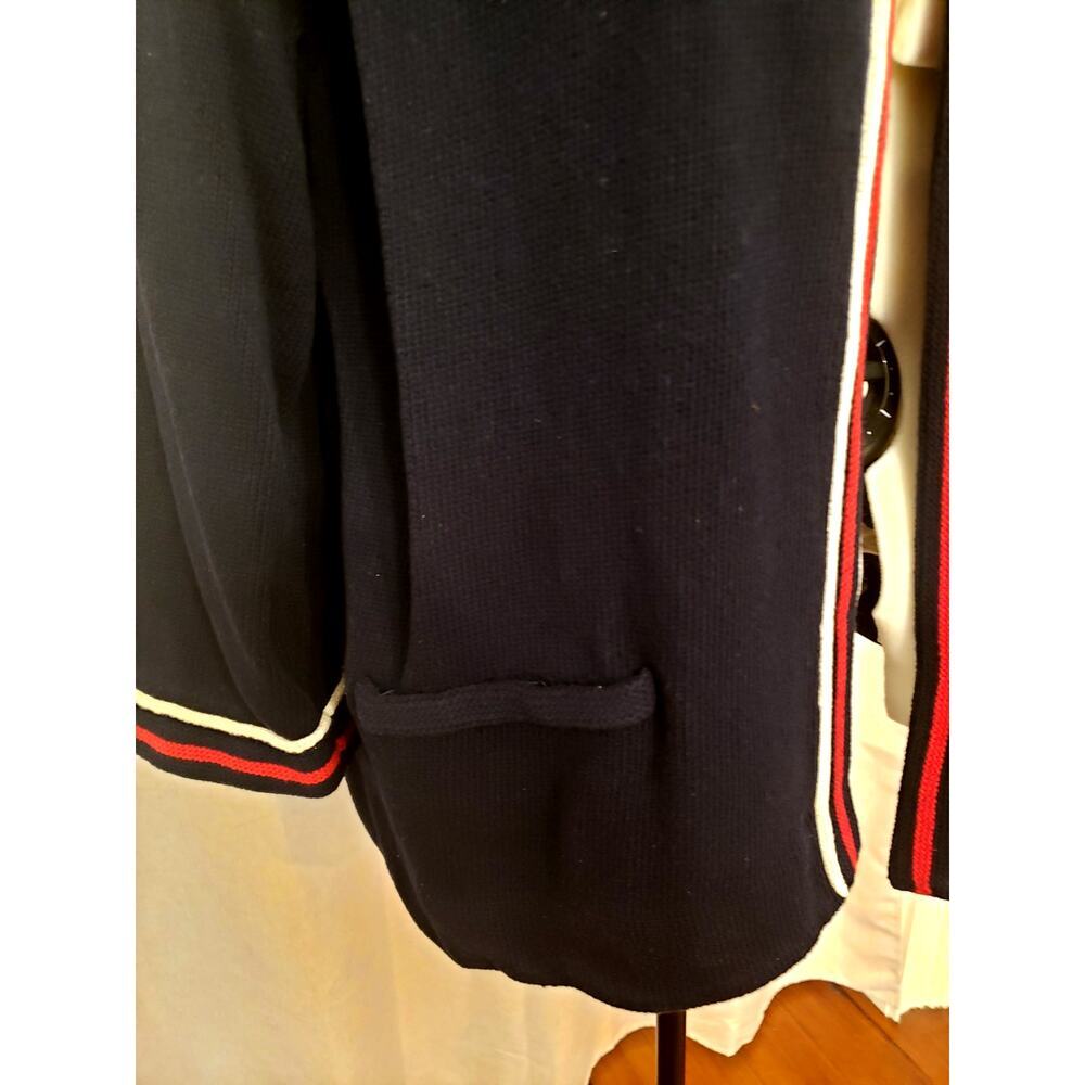 Talbots Blue Open Front Cardigan Sweater Red White Stripe Trim | SZ 3X | NWT - Picture 7 of 11